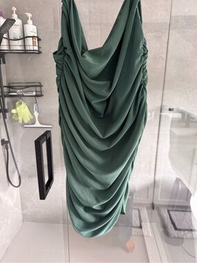 Garage Deep Green Draped Midi Dress